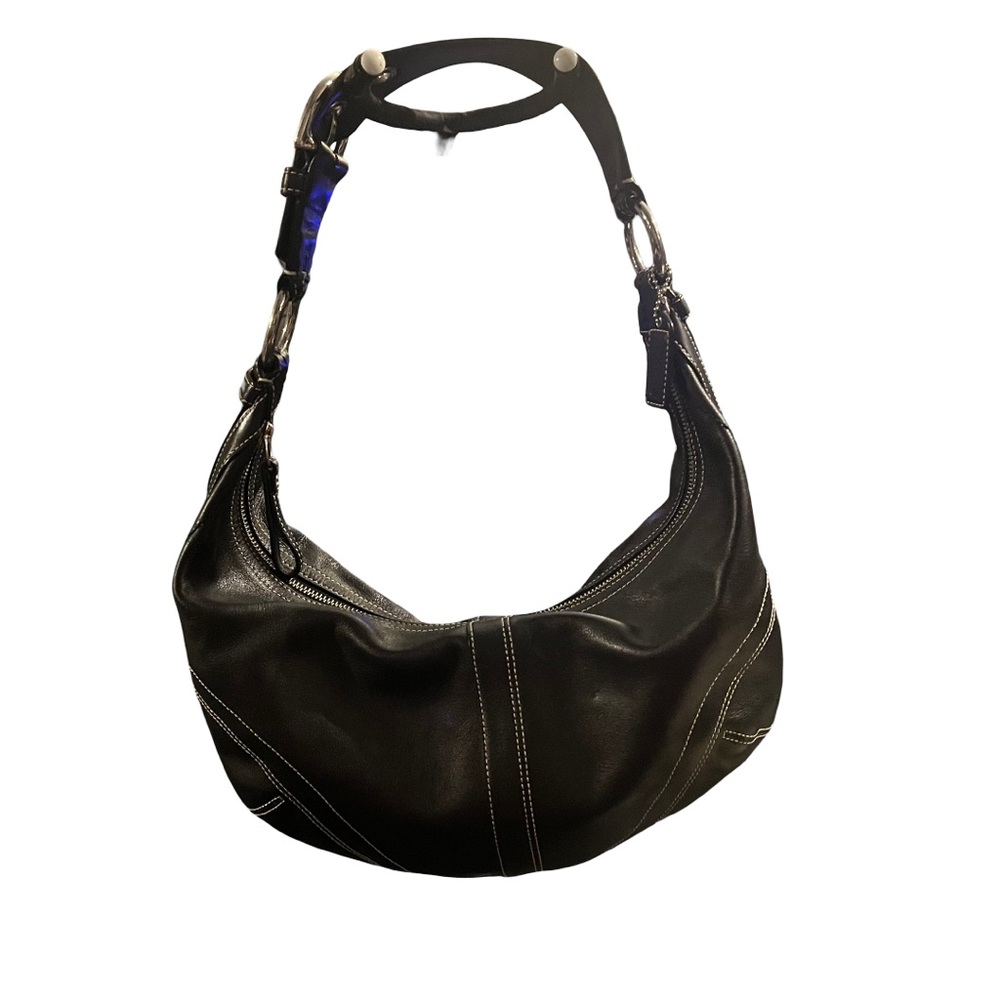 Coach Black Leather Hobo Bag with White Stitching 10032